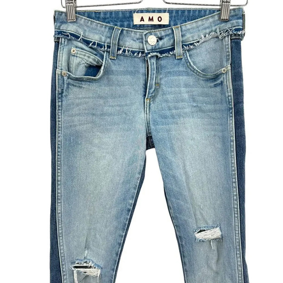Amo Denim Twist Two Tone Skinny Jeans Cotton Rise & Shine Wash Blue Size‎ 25 - Picture 3 of 14